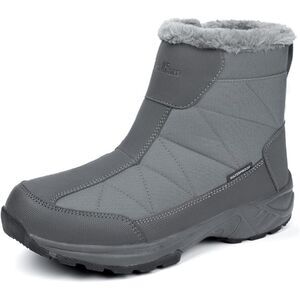 SILENTCARE Men's Warm Snow Boots, Fur Lined Waterproof Grey - Size 10 (1763)